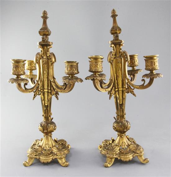 A pair of 19th century French ormolu four light candelabra, 15.5in.